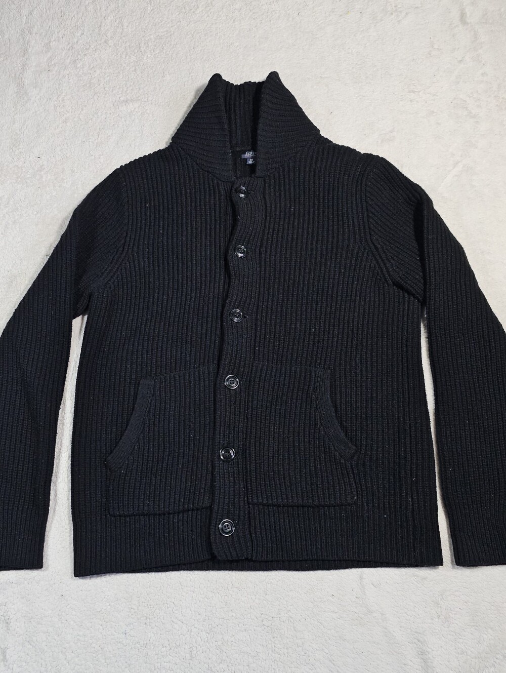J Crew Men's Black Lambs Wool Button-Up Sweater Cardigan